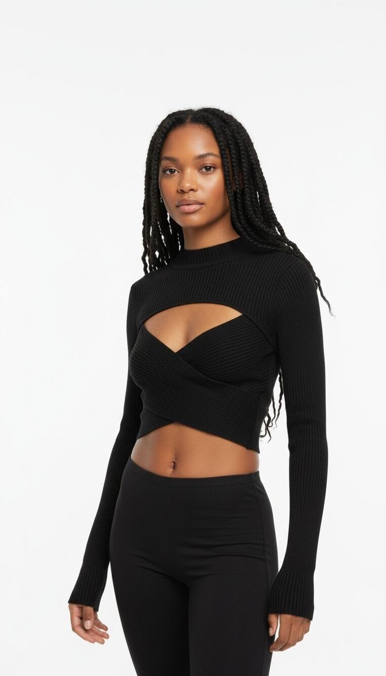 Free People Intimately Black Crop Ribbed Shrug Wrap Sweater Top Cutout Small S